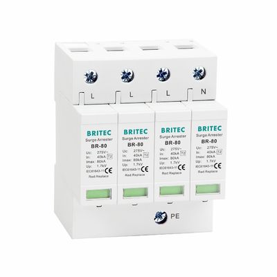 Dispositif de protection contre les surtensions Type 2 BR-80 4P SPD 80KA Parafoudre 4P pour protection contre la foudre