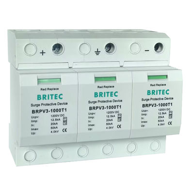 BRPV3-1000 T1 50ka DC 1000V 12.5ka Pv Surge Arrester Dispositif de protection contre les surtensions solaires T1 T2 Dc SPD photovoltaïques