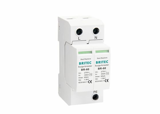Arrestateur de surtension de courant de décharge de 60 kA avec module branchable et thermoplastique UL94-V0 pour la protection de l'alimentation en courant alternatif