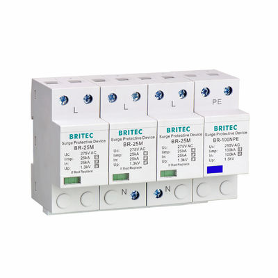 Para-raios de surto BR-25M 3P+1NPE 25kA T1+T2 B+C Proteção contra surtos de baixa tensão trifásica