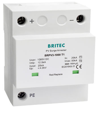 1000V DC 12,5kA Impulseur de foudre de type 1+2 SPD photovoltaïque