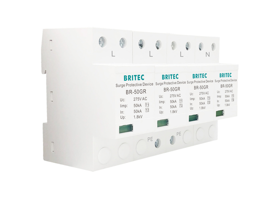 SPD 50KA Type 1 Dispositif de protection contre les surtensions 4P 150V 275V 320V AC Arrêt de foudre
