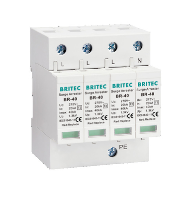 BR-40 4P 20kA - 200kA Dispositif de protection contre les surtensions Détecteurs de surtensions Spd Thunder Lightning 275v Protecteur contre les surtensions