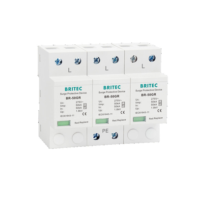 BR-50GR 4P Type 1 parafoudre 50ka Dispositif de protection contre les surtensions 3 phases Parafoudre de foudre dispositif de protection tuv ac parafoudre
