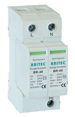 BR-40 2P 150V-440V Dispositif de protection contre les surtensions 20kA-200kA Spd Arrêteur de surtensions de foudre