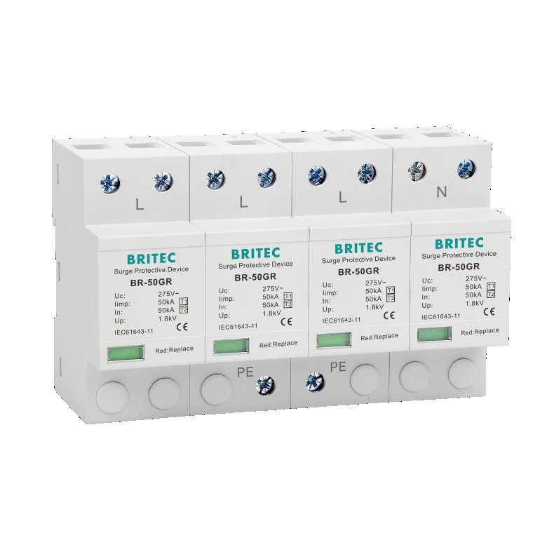 BR-50GR 4P Type 1 parafoudre 50ka Dispositif de protection contre les surtensions 3 phases Parafoudre de foudre dispositif de protection tuv ac parafoudre