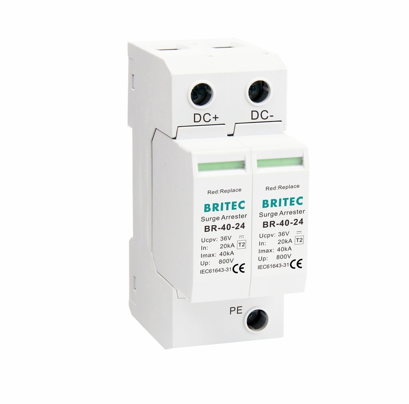 BR-40-24 Dispositif de protection contre les surtensions DC SPD Dc Suppresseur de surtensions 40kA Pv Surge Arrester protection contre les surtensions 24v