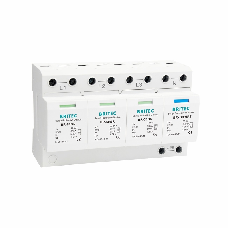 TUV BR-50GR 3P + N classe 1 AC SPD 50ka dispositif de protection contre les surtensions type 1 spd TUV protection contre le tonnerre éclateur spd