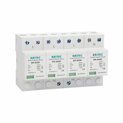 SPD 50KA Type 1 Dispositif de protection contre les surtensions 4P 150V 275V 320V AC Arrêt de foudre
