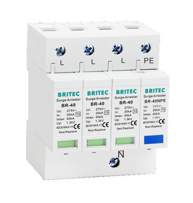 BR-40 4P 20kA - 200kA Dispositif de protection contre les surtensions Détecteurs de surtensions Spd Thunder Lightning 275v Protecteur contre les surtensions
