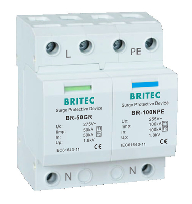 BRITEC BR-50GR Parafoudre 3P Type 1 Dispositif de protection contre les surtensions 50ka spd t1 t2 ac