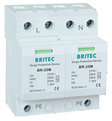 BR-25M 3P+1NPE 25kA T1+T2 Varistor arrêt de surtension B+C Basse tension 3 phases AC Spd Protecteur contre la foudre