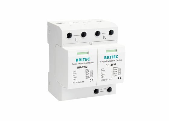 intercepteurs de montée subite de la classe I de type 1 monophasé 2P de 25kA 275V avec le contact sec BR-25M 2P
