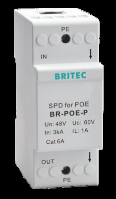 BR-POE-M 48V Protection contre les surtensions RJ45 Protecteur de surtension Ethernet POE Power Over Ethernet protecteur de surtension de données POE Gigabit 1000 Mbps Rj45 Ethernet extérieur Protecteur de surtension de réseau industriel Métal