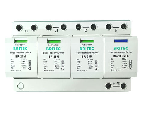 BRITEC BR-25M 3+1 Para-foudre de Type 1 avec module enfichable 25kA Iimp Para-foudre de Type 1