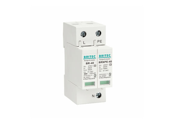 Dispositif de protection contre les surtensions IEC 61643-11 Type 2 avec protection contre la foudre 40 kA 1P+NPE et montage sur rail DIN
