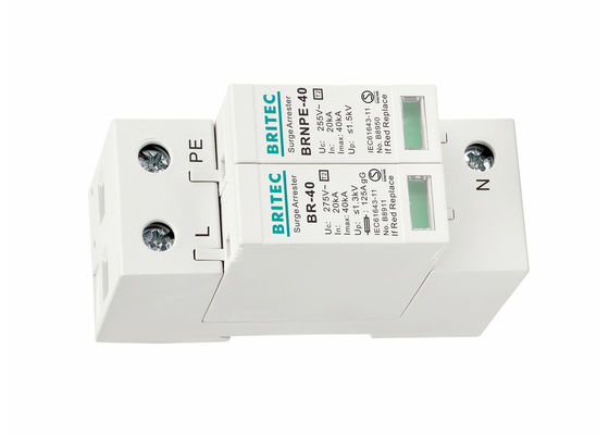 Dispositif de protection contre les surtensions IEC 61643-11 Type 2 avec protection contre la foudre 40 kA 1P+NPE et montage sur rail DIN