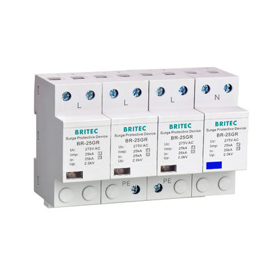 Para-raios de surto BR-25M 3P+1NPE 25kA T1+T2 B+C Proteção contra surtos de baixa tensão trifásica