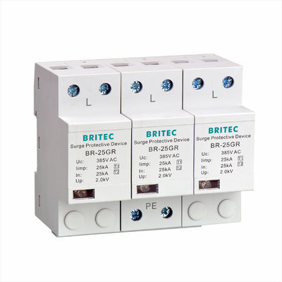 Para-raios de surto BR-25M 3P+1NPE 25kA T1+T2 B+C Proteção contra surtos de baixa tensão trifásica