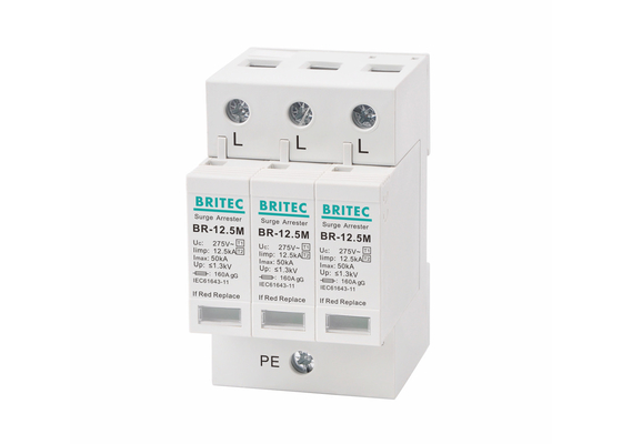 275Vac 12.5kA 3 Polonais SPD pour le type 1 de protection contre la foudre +2/classe I+II