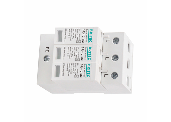 275Vac 12.5kA 3 Polonais SPD pour le type 1 de protection contre la foudre +2/classe I+II