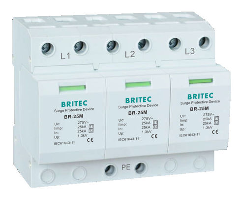 BRITEC BR-25M T1+T2 B+C 3P DIN Rail 35mm Spd T1 Varistor arrêt de surtension type1 3p protecteur de surtension