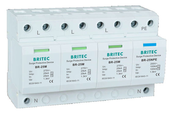 Parafoudre à montage sur rail DIN, parafoudre 25kA T1+T2, pour systèmes CA basse tension