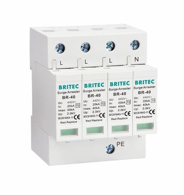 BR-40 440 4P Para-foudre Type 2 40kA Protection contre les surtensions Parasurtenseur foudre protecteur contre les surtensions AC 440V Para-foudre SPD Type 2 Para-foudres