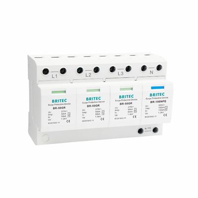 Dispositif de protection contre les surtensions BRITEC BR-50GR 3P+1 de type 1 avec une capacité de 50 kA et une structure branchable