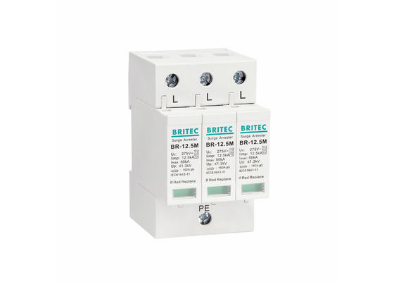 12.5kA Iimp 3 Phase DIN Rail Mount Surge Protector et Surge Arrestor pour les systèmes d'alimentation en courant alternatif